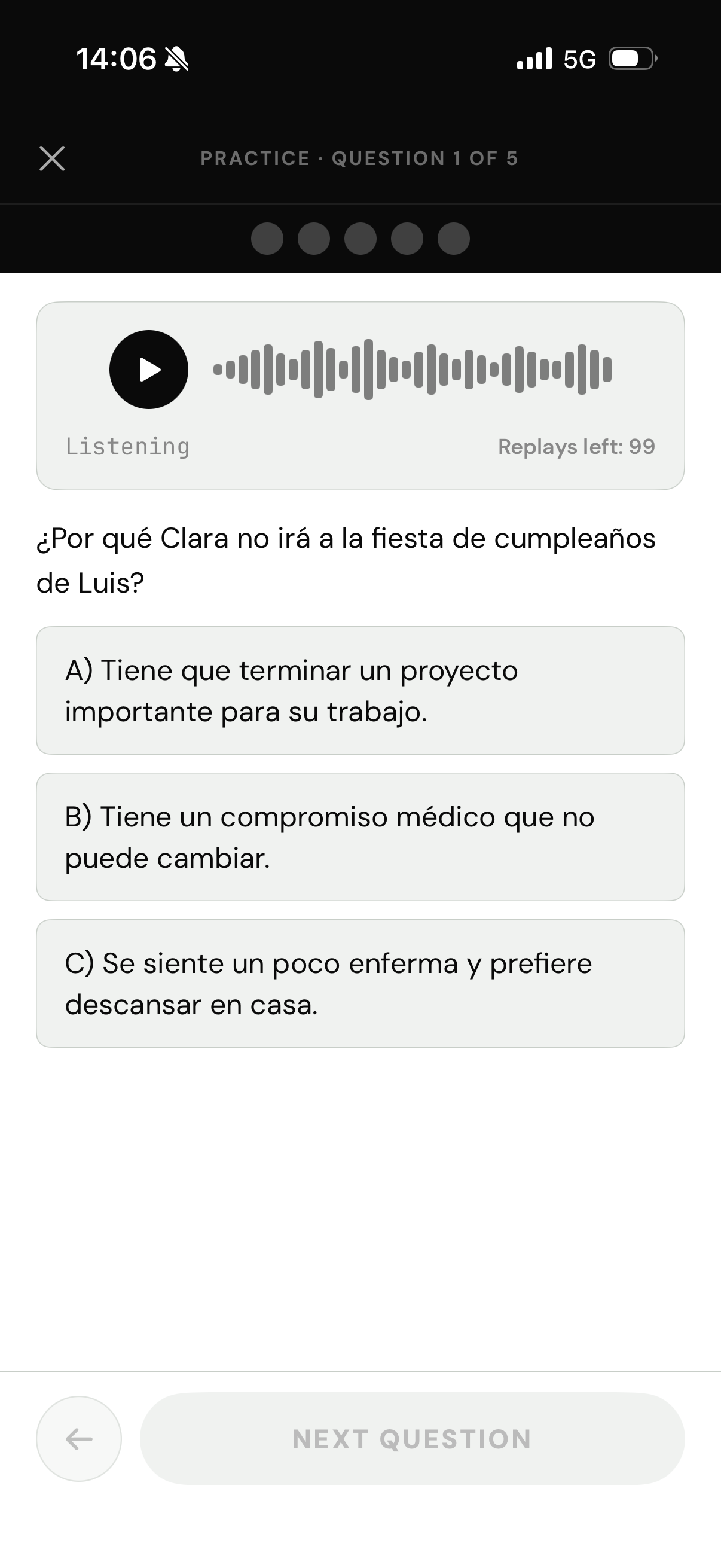 Pregunta de práctica DELE B2